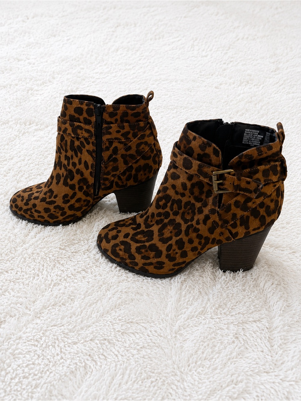 Leopard Print Suede Ankle Booties in Brown